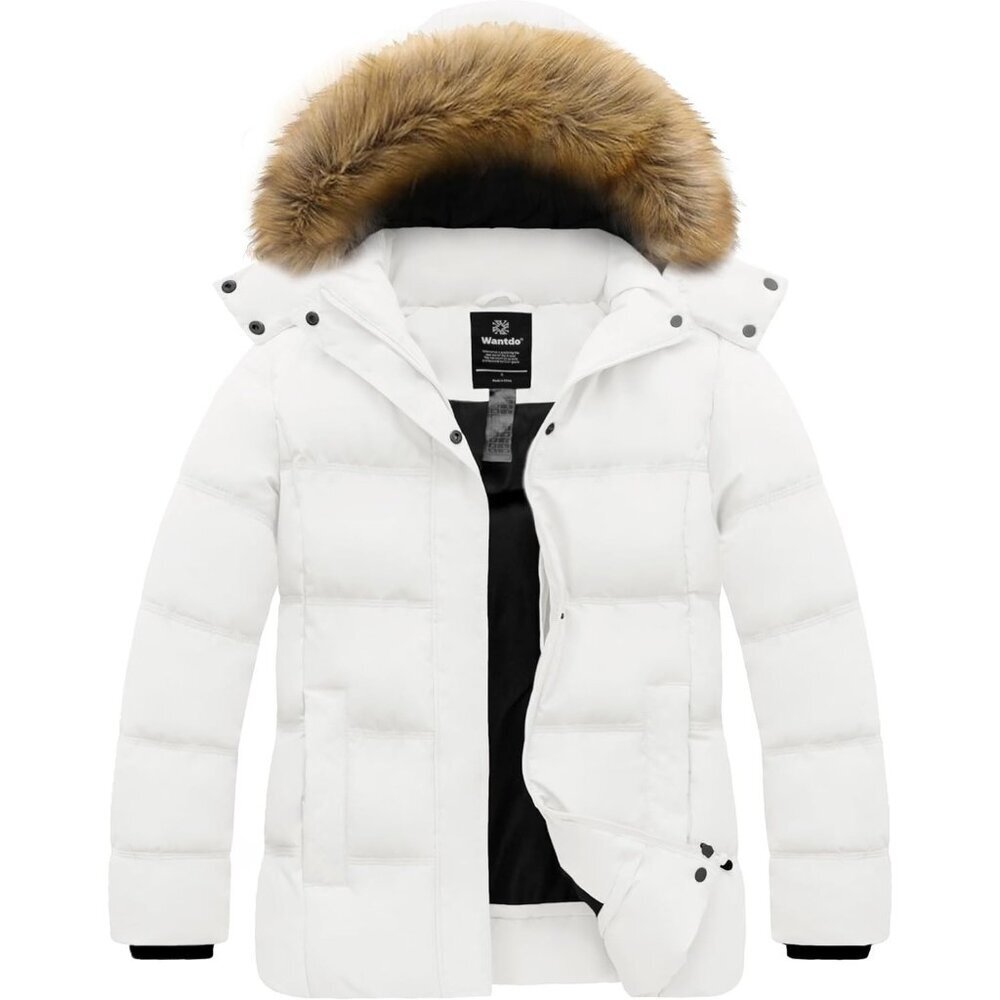 Women's Quilted Puffer Jacket Coats White Thicken Removable Hood Winter Warm